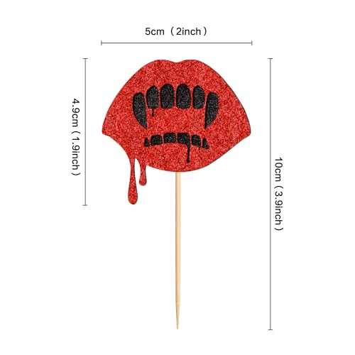 Ercadio 24Pcs Halloween Cupcake Toppers Glitter Red Vampire Teeth Cupcake Picks For Halloween Horror Movie Bloody Theme Birthday Party Cake Decorations Supplie thumb #1