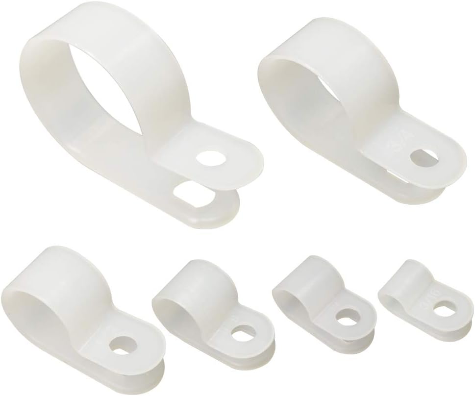 Cable Clamp 210 PCS R-Type Cable Clip Wire Clamp 1/4" 5/16" 3/8" 1/2" 5/8" 3/4" Nylon Cord Fastener Clips for Wire Management - White