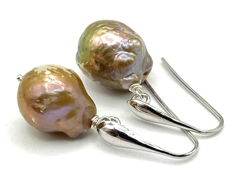 Boucles d'oreilles perles baroques marrons en argent 925 de fabrication italienne