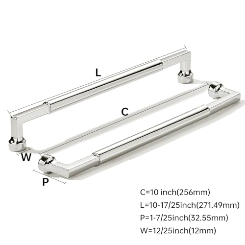 khtumeware 2-Pack 10-Inch(256mm) Polished Nickel Cabinet Pulls,Heavy-Duty Solid Handles for Kitchen Cabinets, Cupboards, Drawers and Bathroom Hardware by khtumeware - Used condition - Image 2