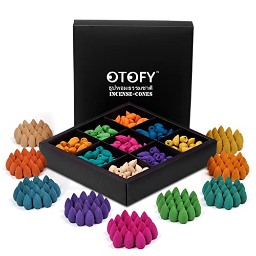 Otofy 360 Pcs Backflow Incense Cones 9 Mixed Natural Scents 100% Natural Scents Waterfall Incense Rose Tulip Jasmine Lavender Rose For Backflow Incense Holder -Fits All Backflow Incense Burners #TOP8