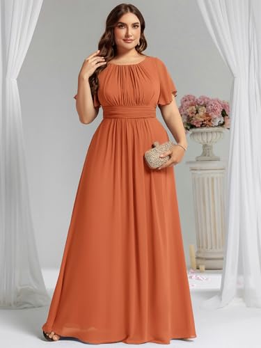 Image of Ever-Pretty Plus Elegant Formal Dresses for Curvy Women Round Neck Short Sleeves Chiffon Bridesmaid Mother of The Bride Dress