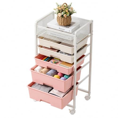 Stylish Rolling Craft Cart with 5 Drawers, Craft Cart with Wheels, Art Cart Organizer and Storage, Rolling Utility Cart with Handles for Organizing Crafts, Yarn, Toys, School Supplies, etc by Fnova - Used condition - US$27.01