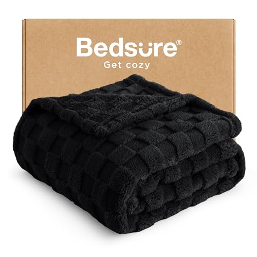 Bedsure GentleSoft Black Throw Blanket for Couch - Super Soft Cozy Blankets Gifts for Women Men Girls, Cute Small Fleece Throws for Bedroom Home Decor, 50x70 Inches