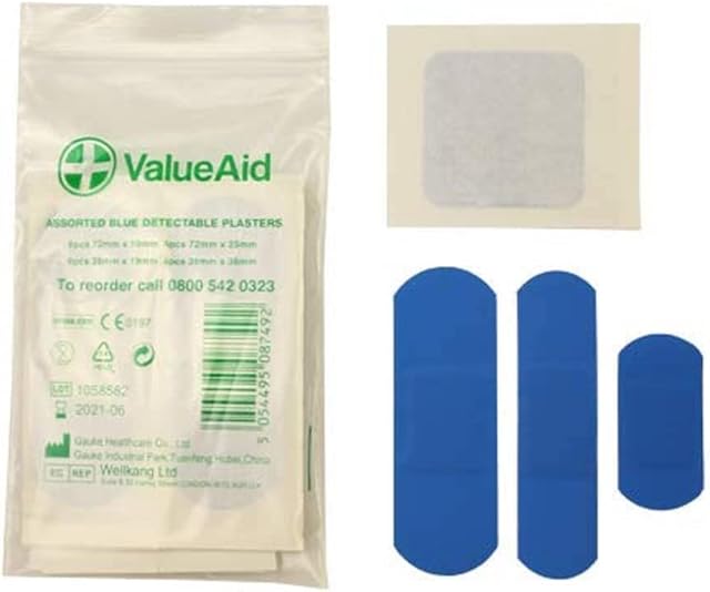 Value Aid Assorted Blue Detectable Plasters - Pack of 20