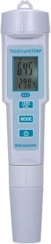 PH Meter, 4 in 1 Water Quality Tester pH/EC/TDS/Temperature Meter IP55 Waterproof Automatic Shutdown Backlight Display Tester