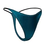 SilRiver -- Womens Silk Spandex G-string Thong Panty, Sexy T-Back Underwear with Soft Satin(Large,Turkish Blue)