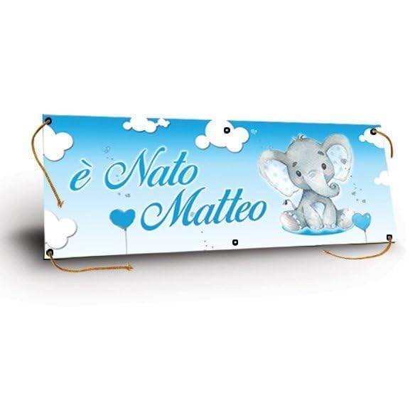 M-Italy STRISCIONE FONDALE NASCITA - BAMBINO ELEFANTINO - STRISCIONE PERSONALIZZATO IN CARTA O IN BANNER PVC ANCHE DA ESTERNO GARANZIA 5 ANNI (Banner, 100x300 cm)