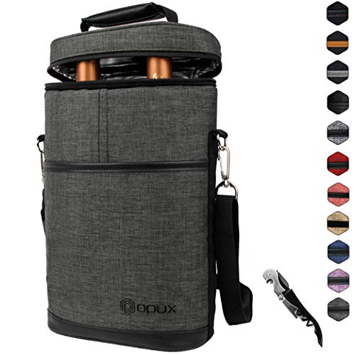 Premium Insulated 2 Bottle Wine Carrier | Wine Tote Bag with Shoulder Strap