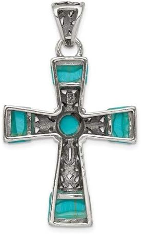 Vista 4 de Sonia Jewels Colgante de plata de ley 925 con colgante de cruz antigua y turquesa sintética, Plata esterlina, Turquesa