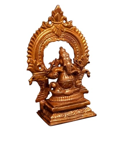 Image of Copper Idols of god Ganesh with Prabhavalli, 3.3 Inches,146 Grams, Patina Antique Finish, Pack of 2 Piece