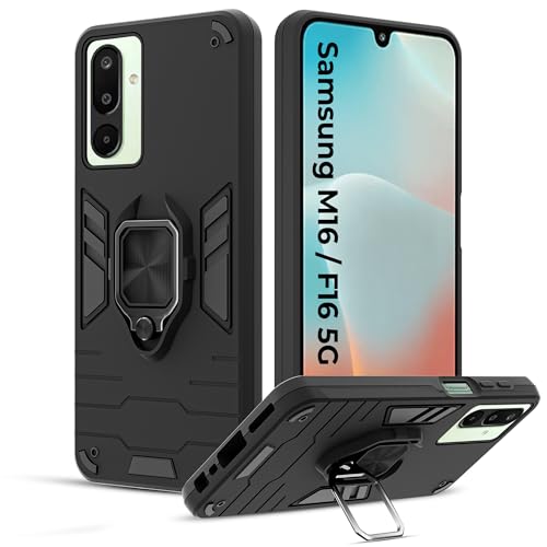 Image of A rtistque Armor Bumper Back Case Cover for Samsung Galaxy M16 / F16 | Stylish Ring Holder & Inbuilt Stand | Shockproof TPU Protective Design | 360 Degree | Back Cover - Black