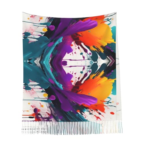 Paint Splatter Ladies And Girls Tassel Scarf, Soft Faux Cashmere Scarf For Winter - Perfect For Autumn And Winter Wear, Black4