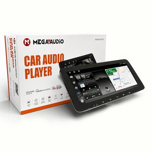 Image of MEGAAUDIO 10.33 Inch Android 14 Car Music System | Quad Core Processor, 4GB RAM, 64GB ROM | Floating IPS Touchscreen, Wireless CarPlay Android Auto, 4G SIM, 360 Camera Support (WiFi Bluetooth Stereo)