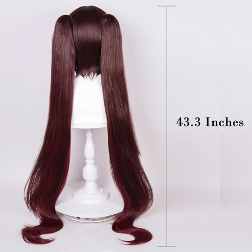 Image of LABEAUTE Long Pigtails Wig for Hutao Cosplay Straight Brown Halloween Hair Wigs with Cap