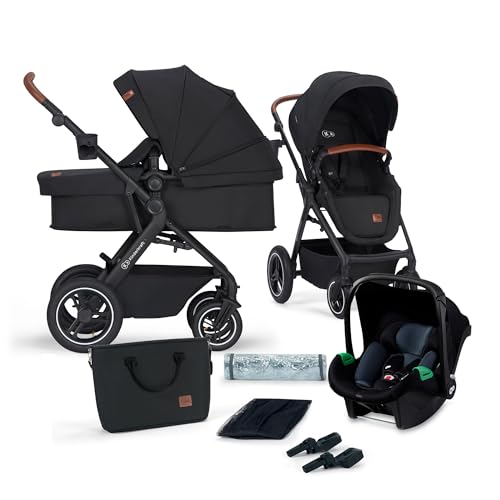 Kinderkraft B-TOUR Carrito Bebé 3 en 1, i-Size 40-75 cm, asiento 2 en 1, Silla de Paseo desde el nacimiento hasta los 22 kg, con Silla Coche, silla de coche 0-13 kg, TRAVEL SYSTEM, Negro