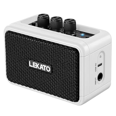 LEKATO Mini Guitar Amplifier AG-04, Dual Speakers 5W, Rechargeable Electric Guitar Amp Bluetooth with Clean Overdrive, 6H Working, Headphone Jack, Wireless Portable Small Amp for Practice (White)