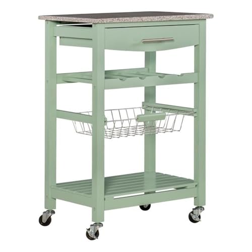 Linon Natalie Granite Top Rolling Kitchen Storage Island in Green...