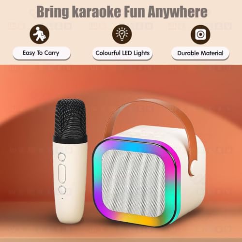 Image of TEQO Karaoke Mic with Speaker for Singing, Rchargeable Wireless Mini Portable Bluetooth Speaker with Microphone & LED Lights, Cute Birthday Gift for Kids Musical Toys for Boys, Girls and Adults
