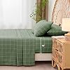 JELLYMONI 100% Cotton Bed Sheets Set – Green Plaid, Queen Size, Soft Bedding with Deep Pocket Fitted Sheet, Flat Sheet & Pillowcases #2