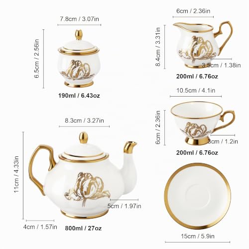 Miniatura 6 de Fanquare Juegos De Té De Porcelana Británica De 21 Piezas, Juegos De Café Gold Tulip Para La Merienda, 6 Tazas De Té Y Platillos Para El Café En Casa, Bodas, Cumpleaños