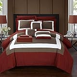 Chic Home CS1458-AN CS1458-WT 10 Piece Duke Patchwork Color Block Complete King Bed in a Bag...