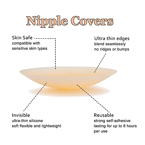 6 Pairs Nipple Covers Silicone Pasties for Women, Reusable Nippleless Covers Invisible Adhesive Sticky Breast Petals Cream2