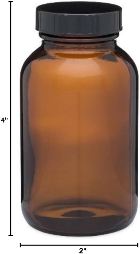 Heavy Glass Medical Screw-Top Packer Bottles Wide Mouth Container Jars and Caps 24 Pack Amber 5 Ounce 150 cc Size Pharmaceutical Grade