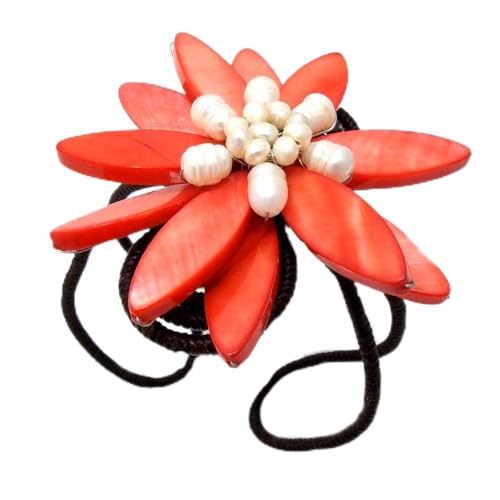 AeraVida Stylish Mother of Pearl Flower with Red Cultured Freshwater