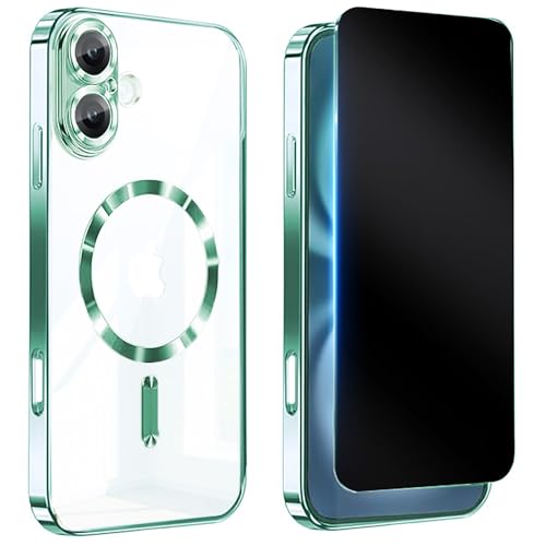 vphioxlr Magnetic for iPhone 17 Case Clear,with Privacy Screen Protector,Compatible with MagSafe [Non Yellowing] Full Camera Lens Protector Plating Soft Clear Phone Case for iPhone 17,Green