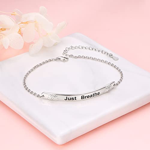 FLYOW 925 Sterling Silver Adjustable Lighthouse Teach Love Inspire Apple Just Breathe Bracelet for Women Inspirational Cuff Bangle Bracelets Birthday Graduation Gifts4
