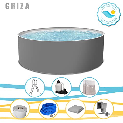 Paradies Pool Griza Komplettset Premium rund, 450x120cm (Ø x H), Stahlwandpool grau, Poolfolie in grau 0,8mm, Handlauf… – Bild 3