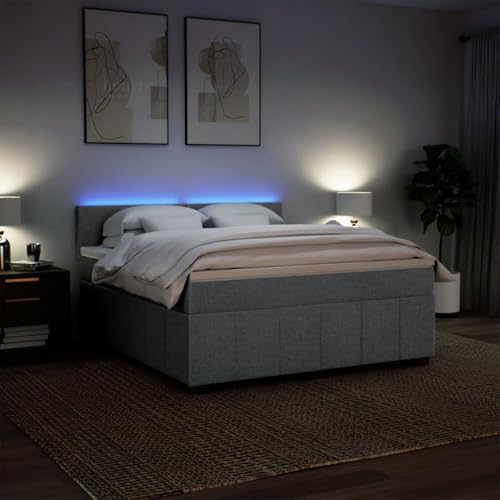 IKAYAA Boxspringbett 180 x 200 cm - Bett mit LED Beleuchtung, Federkern Matratze,Topper & Kopfteil - Polsterbett 180 x 200 cm mit Matratze - Bett mit Matratze und Lattenrost Hellgrau Type-3 IKAYAA Boxspringbett 180 x 200 cm - Bett mit LED Beleuchtung, Federkern Matratze,Topper & Kopfteil - Polsterbett 180 x 200 cm mit Matratze - Bett mit Matratze und Lattenrost Hellgrau Type-3