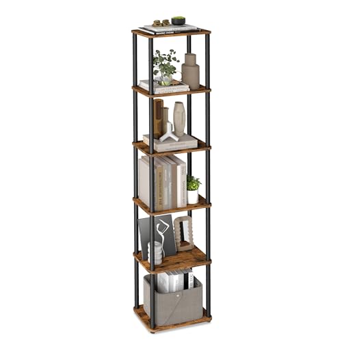 VASAGLE Montaje Súper Rápido sin Herramientas, Estantería de Almacenamiento de 6 Niveles, 23,8 x 38 x 173,4 cm, para Salón, Dormitorio, Cocina, Marrón Rústico y Negro Tinta LLS136K01