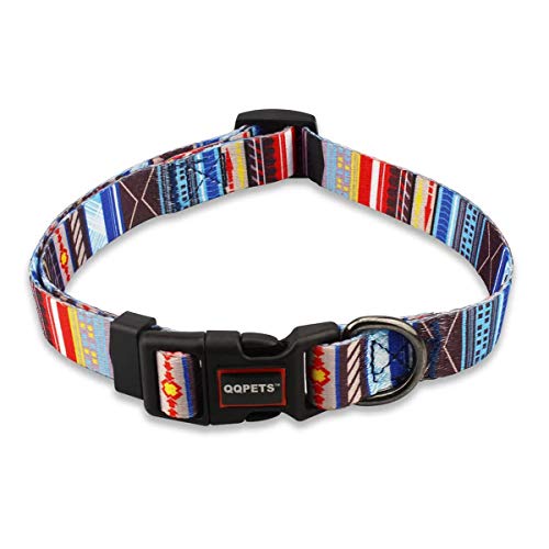 QQPETS Dog Collar Personalized Adjustable Basic Soft Comfortable Pattern Collars for Puppy Small Medium Large Dogs or Cats Outdoor Training Walking Running (XS, Splicing)