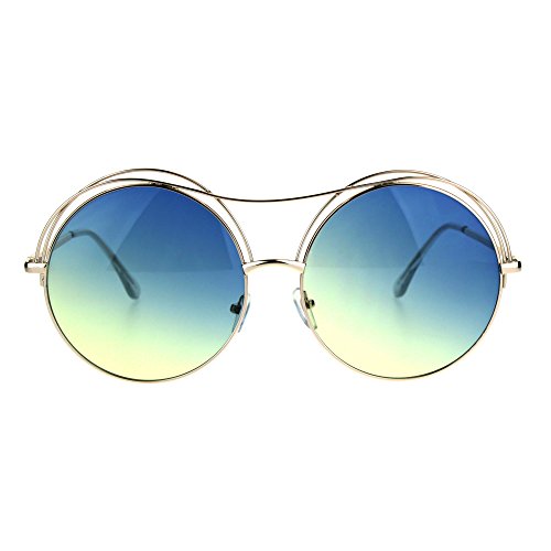 Womens Round Circle Sunglasses Oversized Wire Metal Top Frame UV 4002