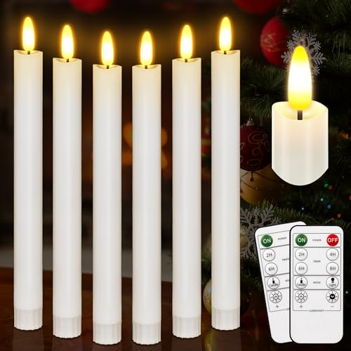 Bougies coniques sans flamme avec télécommande,500 heures 3D vacillante à piles, chandeliers sans flamme classiques pour Noël, maison, mariage, fête, blanc, 25 cm,blanc