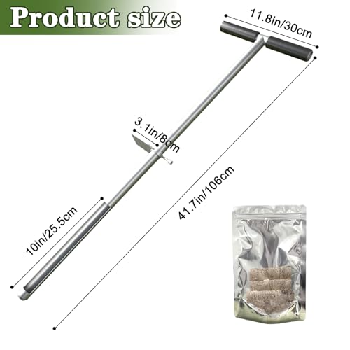 Timisea 91 cm Bodenprobe, Bodenprobenröhrchen aus Edelstahl, Bodenkernprobenbeutel, Bodensondentester, Bodentestkits mit T-Griff, Bodensonde mit Fußpedal für Pflanzenbagger, Garten, Rasen, Bauernhof