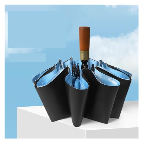 RENEESME Umbrellas For Rain Retro Wooden Handle Automatic Umbrella Double-layer Umbrella Ten-bone Folding Umbrella Men's Double Umbrella Strong Umbrella For Wind And Rain(B)