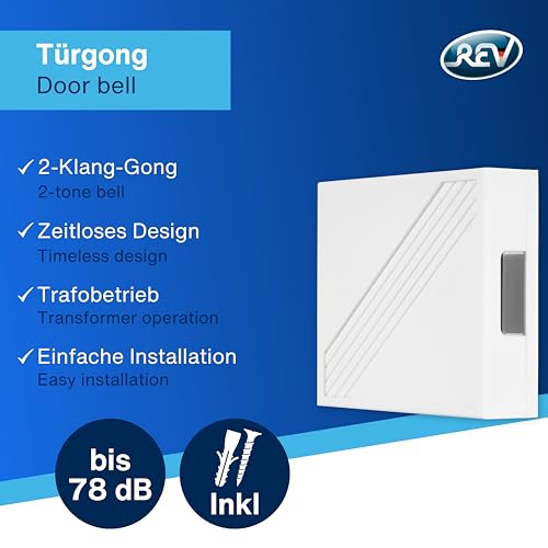 REV Türklingel - Türgong Doppelklang-Gong mechanisch, 0,6A, bis 78dB, 8 V, weiß