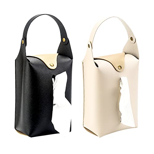 AmFor 2Pcs Car Hanging Tissue Holder, Car Rear Seat Foldable Tissue Holder, Portable Tissue Holder, Backseat Tissue Purse Case Holder for Car (White Gray Black) (2Pcs White Gray Black)