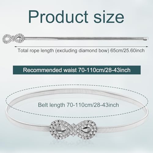 Metal Bow Belt, Women's Rhinestone Belt Silver Waist Belt Stretchy Bow-Knot Chain Belt Shinny Waistband Belt Bow Tie Belt Rope for Dresses Jeans Gift2