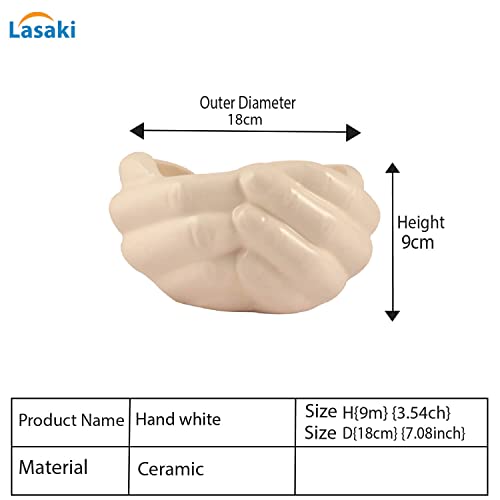 Image of Lasaki Hand White Ceramic Flower Pot for Indoor & Outdoor Plants | Decorative Balcony, Garden, Home & Office Succulent Pot | Unique Designer Gamla Plant Holder | Plants Not Included