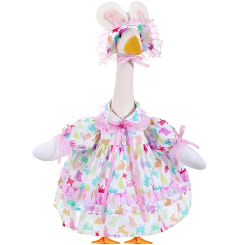 FuWeave 3 Pcs Summer Goose Outfit Bunny Eggs Lawn Porch Goose Clothes for 23" Cement Statue Outdoor Patio Yard Lawn Art Decoration(Rustic Style)