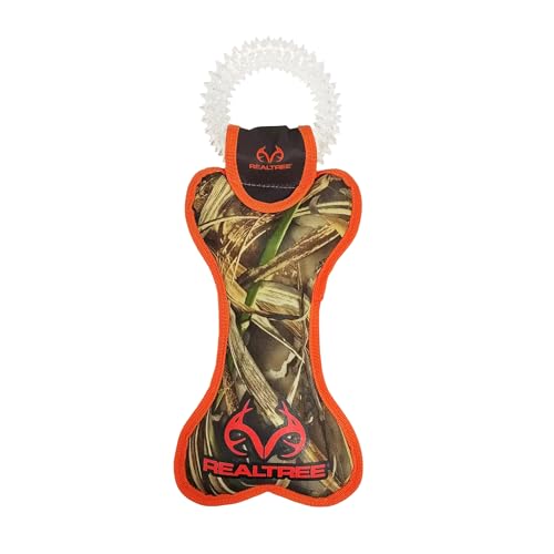 Pets First Realtree Dog Dental Teething Ring TUG Toy & Nylon Squeak Bone Toy. Tough Sturdy PET Toy with Realtree Logo. Best Dog Toy, Good for Teething and Fetch or Toss -  RT-3310