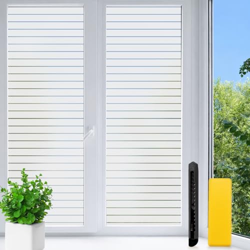 Aurathon Vinilos para Cristales Vinilo Ventana Privacidad 44.5x200cm,Lámina Vinilo Adhesivo Cristal con Kit de Montaje Rayas Estriadas Anti UV Electrostatico para para Puertas Cristal Cocina
