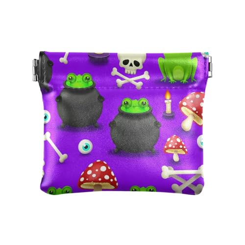Graffiti Halloween Skull and Frog Squeeze Coin Purse, Leather Coin Purse, Mini Wallet, Compact and Portable, Unisex