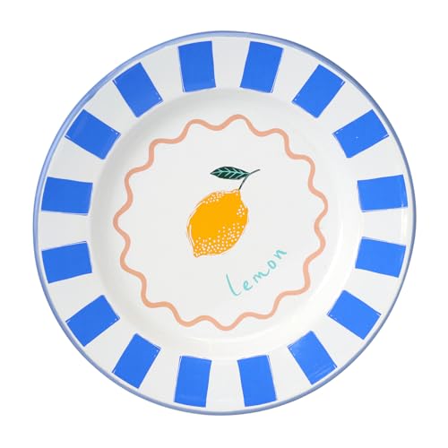 Image of Talking Tables Handmade Enamel Dinner Plate 25cm with Lemon Design - Durable Household Plates for Outdoor Dining Stylish Summer Tableware