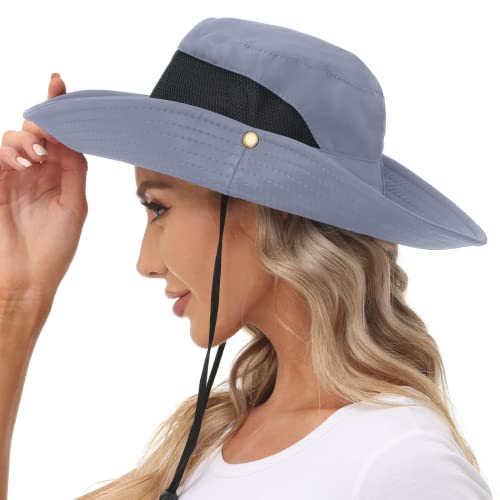 Women Gardening Hat Wide Brim Sun Hat Women Uv Protection Foldable Waterproof Fishing Hat(Dark Grey) #TOP1