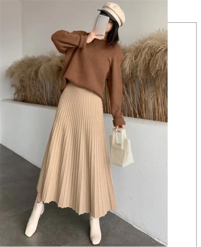 Pulcykp Women Thick Knit Midi Skirts Loose Solid High Waist A-Line Large Swing Skirt High Strecth Soft Skirt3